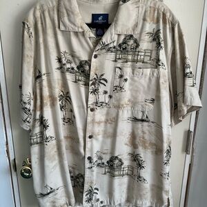 Caribbean Joe Beige Tropical Print Dress Shirt XXL